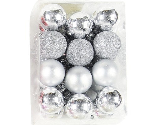 Balenie dvanástich vianočných gúľ s trblietavým a zrkadlovým povrchom v priehľadnom plastovom obale