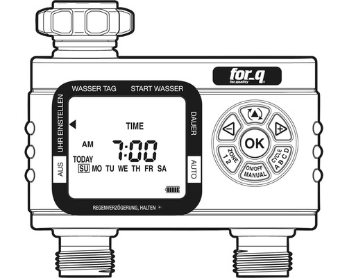 Zavlažovací počítač For-q na zavlažovanie záhrady s digitálnym ukazovateľom času