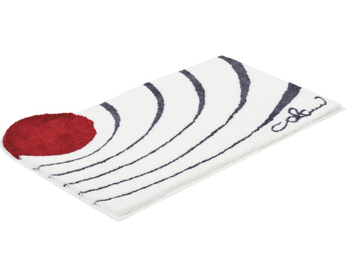 Kúpeľňový koberec s červeným kruhom a zakrivenými líniami