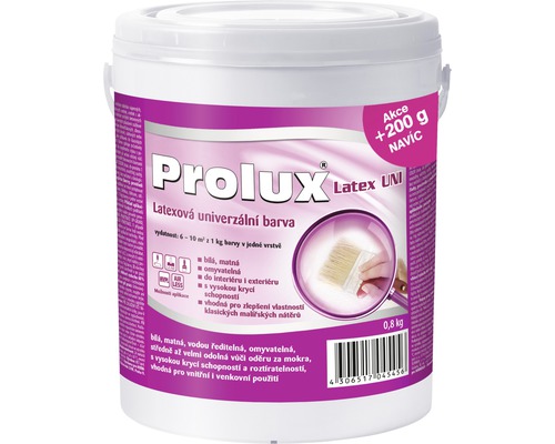 Farba na stenu Prolux Latex UNI biela 0,8 kg + 0,2 kg zdarma Vedro s univerzálnou latexovou farbou