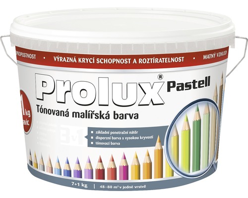 Oteruvzdorná farba na stenu Prolux Pastell biela 7 kg + 1 kg Vedro tónovanej disperznej farby Prolux Pastell, matný vzhľad
