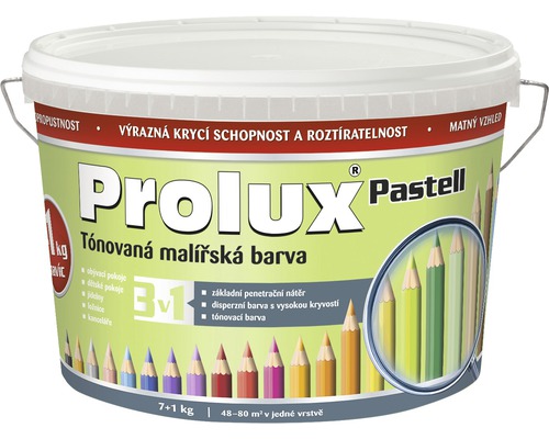 Farba na stenu Prolux Pastell 0597 svetlozelená 7 kg + 1 kg Vedro s tónovanou interiérovou farbou Prolux Pastell, vhodné do obývacích izieb, detských izieb, jedální, spální a kancelárií