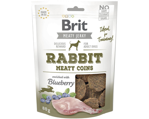 Maškrta pre psov Brit Care Jerky Rabbit Meaty Coins 80 g