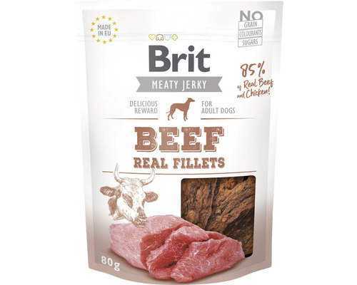 Maškrta pre psov Brit Care Jerky Beef and Chicken Fillets 80 g