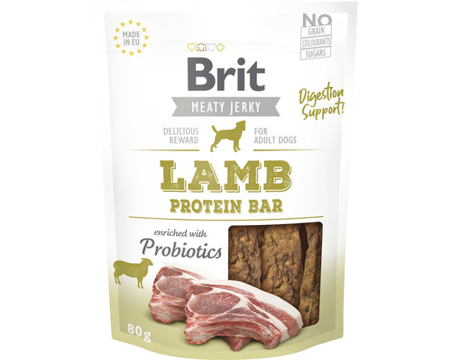 Maškrta pre psov Brit Care Jerky Lamb Protein Bar 80 g Brit Meaty Jerky jahňacia proteínová tyčinka pre dospelých psov, 80 gramov