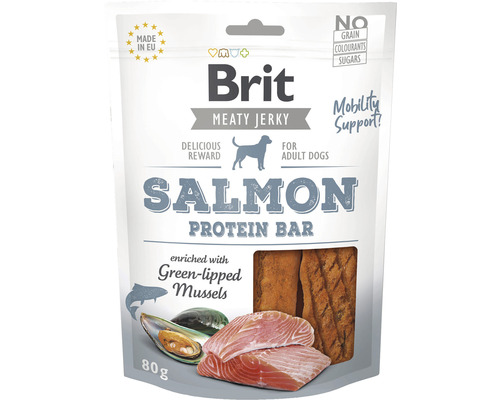 Maškrta pre psov Brit Care Jerky Salmon Protein Bar 80 g Brit Meaty Jerky Lososová proteínová tyčinka pre psov
