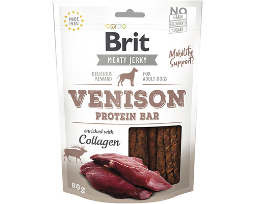 Maškrta pre psov Brit Care Jerky Venison Protein Bar 80 g Brit Meaty Jerky maškrta pre psov s divinou v 80-gramovom balení