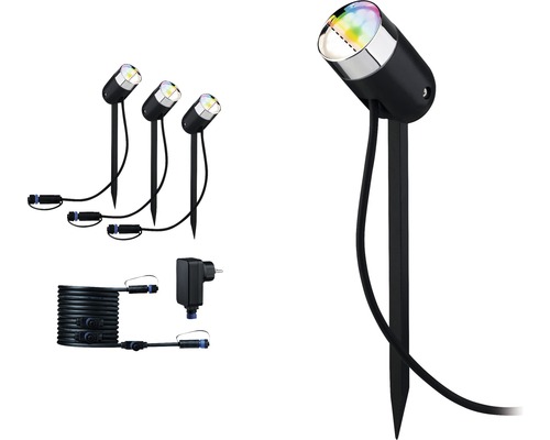 Sada záhradných reflektorov so zemným hrotom, zástrčkou a káblom