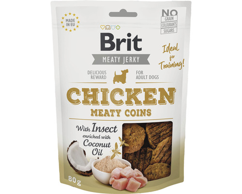 Maškrta pre psov Brit Care Jerky Chicken & Insect Meaty Coins 80 g Brit Meaty Jerky kuracie maškrty pre psov 80g balenie