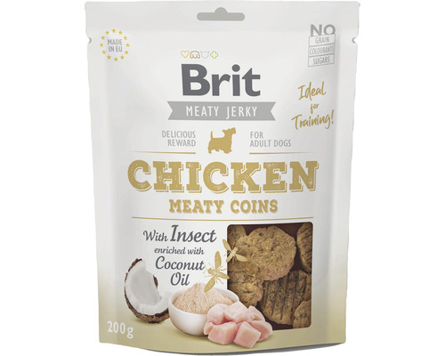 Maškrta pre psov Brit Care Jerky Chicken & Insect Meaty Coins 200 g Brit Meaty Jerky Chicken Meaty Coins maškrta pre psov, 200 gramov
