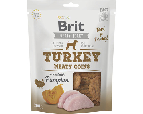 Maškrta pre psov Brit Care Jerky Turkey Meaty Coins 200 g