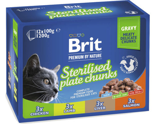 Kapsička pre mačky Brit Premium by Nature Sterilised Plate Gravy 12x100 g