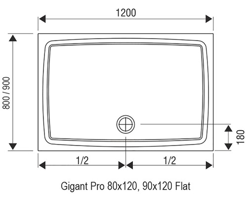 Technický nákres sprchovej vaničky Gigant Pro 80x120 a 90x120