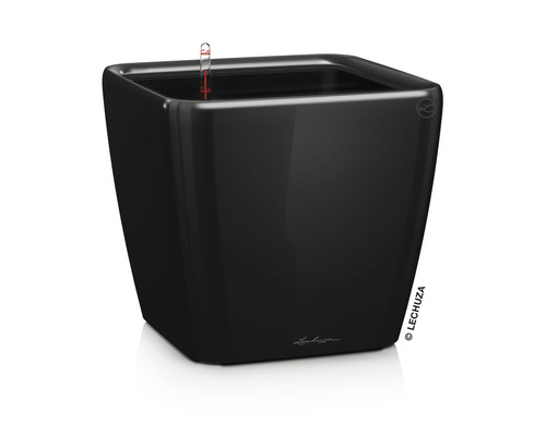 Čierny, štvorcový kvetináč s ukazovateľom hladiny vody