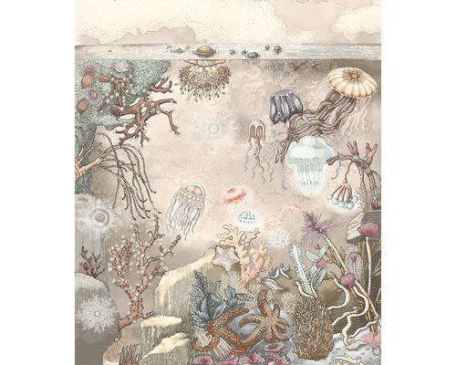 Vinylová tapeta obrazová Pod hladinou A 230x280 cm Ilustrácia podmorského sveta s koralmi, medúzami a hviezdicami