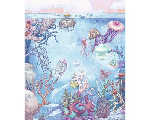 Vinylová tapeta obrazová Pod hladinou B 230x280 cm Ilustrácia podmorskej krajiny s koralmi, medúzami a hviezdicami