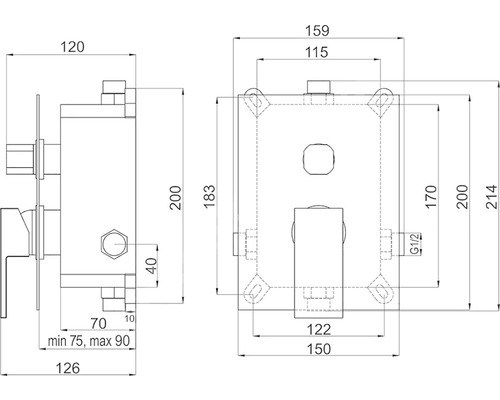 Technický nákres podomietkovej batérie s rozmermi