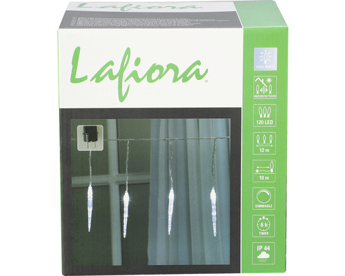 Svetelná reťaz so vzhľadom cencúľov na obale produktu