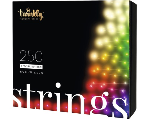 Svetelná reťaz Twinkly Strings Special Edition RGBW 250 LED s meničom farieb 20 m čierny kábel Svetelná reťaz Twinkly s 250 RGBW LED v balení