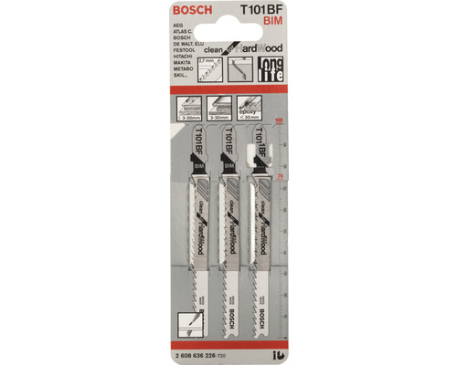 Pílový list do priamočiarej píly Bosch T101BF BIM na čisté rezy do tvrdého dreva, 3 kusy