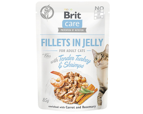 Kapsička pre mačky Brit Care Tender Turkey&Shrimps Jelly 85 g Brit Care krmivo pre mačky, filety v želé s morčacím mäsom a krevetami, 85 gramov