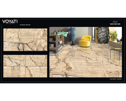Dlažba Voyati Ceramics Oviedo Beige, lesklý povrch, rozmer 600x1200 milimetrov