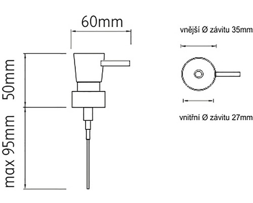 Technický nákres dávkovača s rozmermi