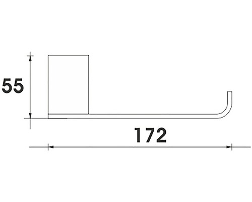 Technický nákres držiaka toaletného papiera s rozmermi 55 mm výška a 172 mm dĺžka