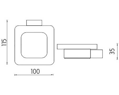 Technický nákres nástennej lampy s rozmermi 115 x 100 x 35 milimetrov