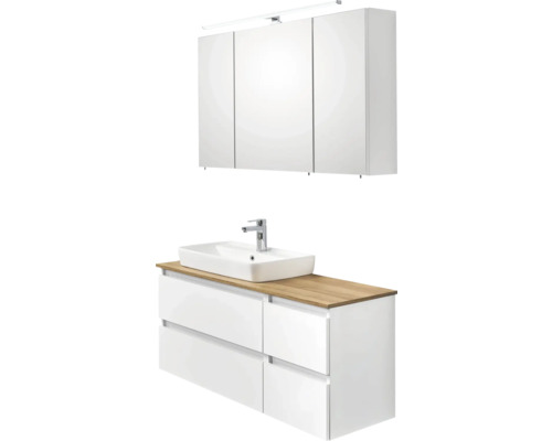 Súprava kúpeľňového nábytku s umývadlovou skrinkou, umývadlom na dosku a zrkadlovou skrinkou