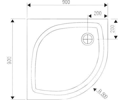 Technický nákres sprchovej vaničky s rozmermi