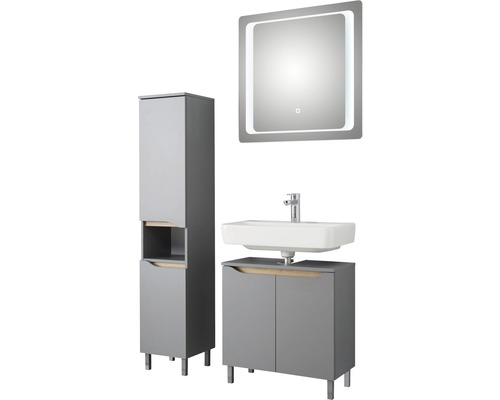 Kúpeľňový set s umývadlovou skrinkou, umývadlom, zrkadlovou skrinkou a vysokou skrinkou