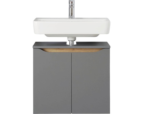Umývadlo so sivou spodnou skrinkou a bielym umývadlom