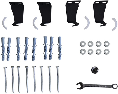 Upevňovací materiál pre radiátory vrátane držiakov, hmoždiniek, skrutiek, podložiek a kľúča