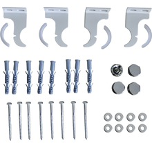 Upevňovací materiál pre sprchovú tyč, vrátane nástenných držiakov, hmoždiniek, skrutiek a krytiek