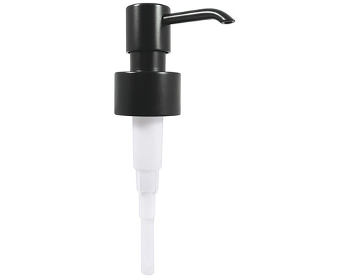 Čierna hlava dávkovača mydla s pumpičkou a bielou trubičkou