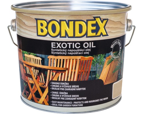 Olej na drevo BONDEX Exotic syntetický napúšťací olej 2,5 l Bondex Exotický olej ochranný prostriedok na drevo v kovovom vedre