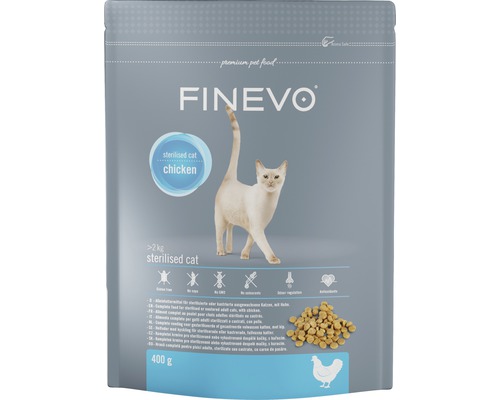 Granule pre mačky Finevo Sterilised Cat kuracie 400 g FINEVO krmivo pre sterilizované mačky s kuracím mäsom, 2 kilogramy
