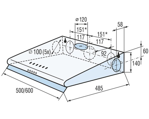 Technický nákres odsávača pár s rozmermi