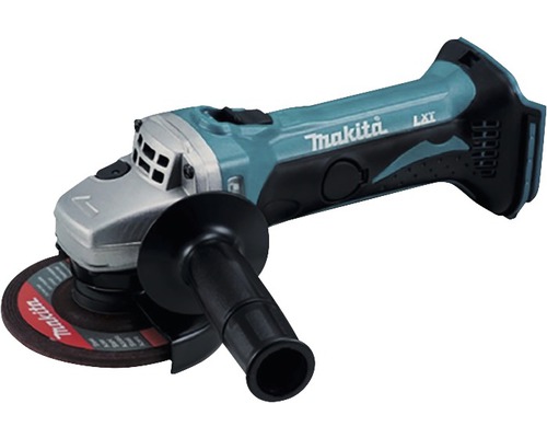 Akumulátorová uhlová brúska Makita s brúsnym kotúčom a prídavnou rukoväťou