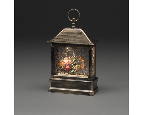 Dekoratívna lucerna s Santa Clausom, sobom a vianočným stromčekom