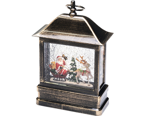 Dekoratívna snehová guľa lampáš s Santa Clausom, sobom a vianočným stromčekom