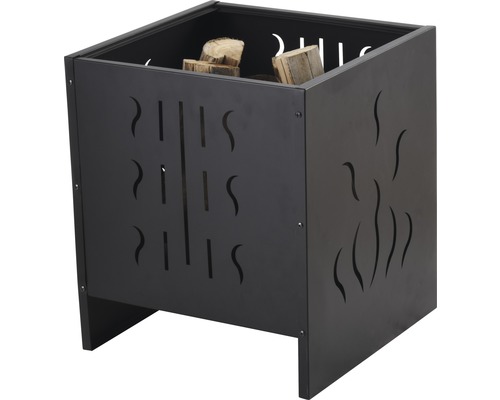 Kovový regál na drevo s motívom plameňa a drevom