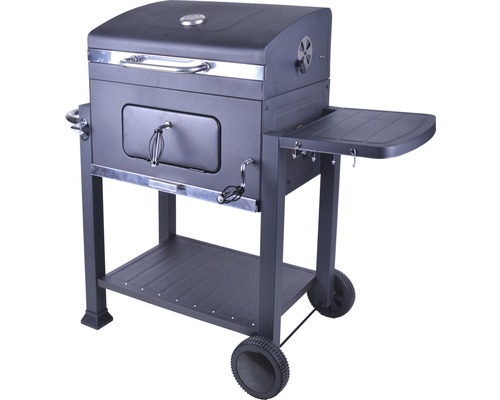 Gril na drevené uhlie s odkladacím priestorom a kolieskami