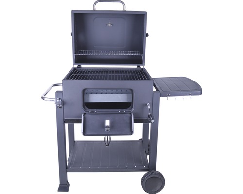 Gril na drevené uhlie s otvoreným vekom a bočnou odkladacou plochou