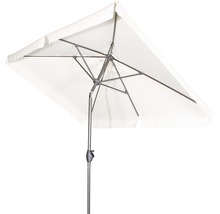 Obdĺžnikový slnečník so svetlou tkaninou a kovovým rámom