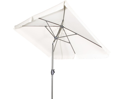 Obdĺžnikový slnečník so svetlou tkaninou a kovovým rámom