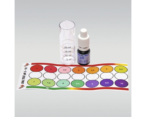 Súprava JBL na testovanie pH v akváriách s odmerným valcom a farebnou škálou