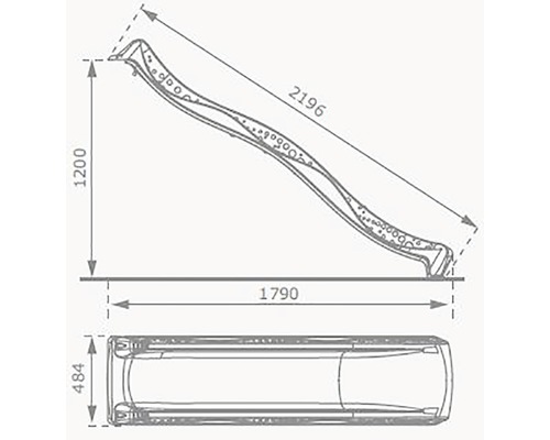 Technický nákres detskej šmýkačky s rozmermi