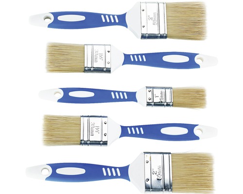 Päť štetcov s plastovou rukoväťou v rôznych veľkostiach